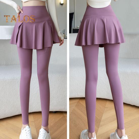 Damen Yogahose mit Fake-Tow-Piece-Rock, Patchwork, Skinny-Kompression, hohe Taille, Telefontasche, Po-Lift, Anti-Exposure, nahtlos, Sport, Fitnessstudio, Joggen