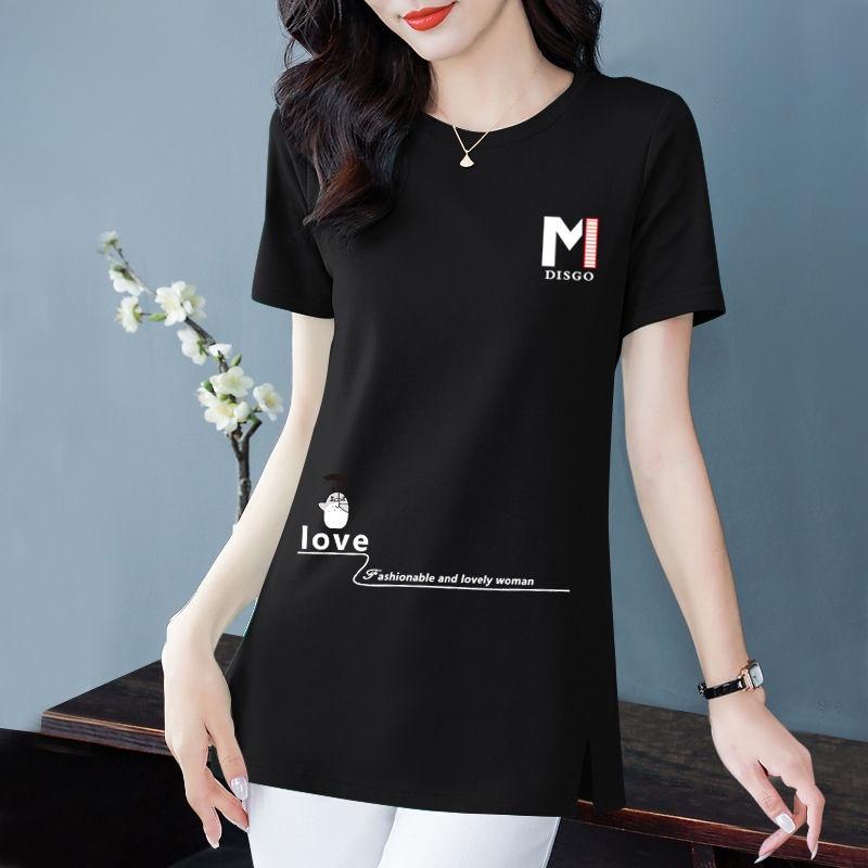 100% Cotton T-Shirt Casual Fashion New Loose Round Neck Ins Style Split Top