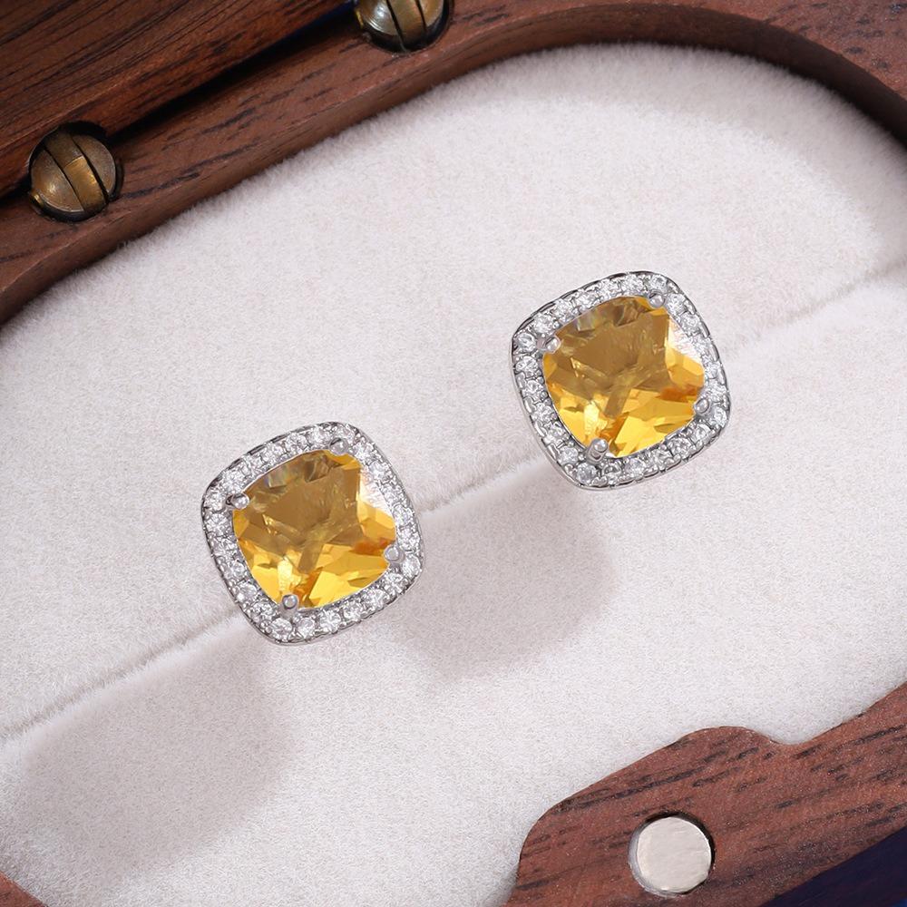 New Korean Classic Multiple Color Options Shining Dopamine-colored Zircon Square Stainless Steel Stud Earrings for Women Jewelry