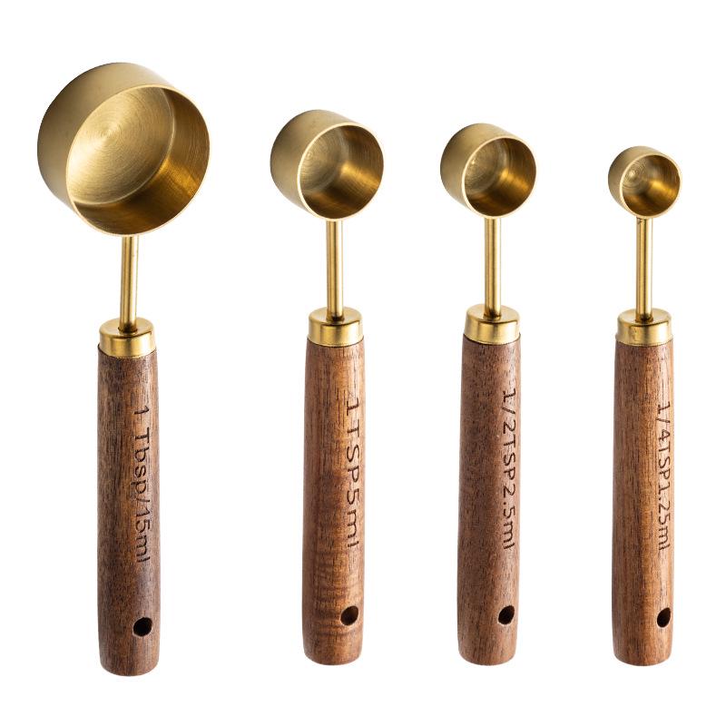8-Piece Stainless Steel & Walnut Measuring Spoon and Cup Set for Baking and Coffee