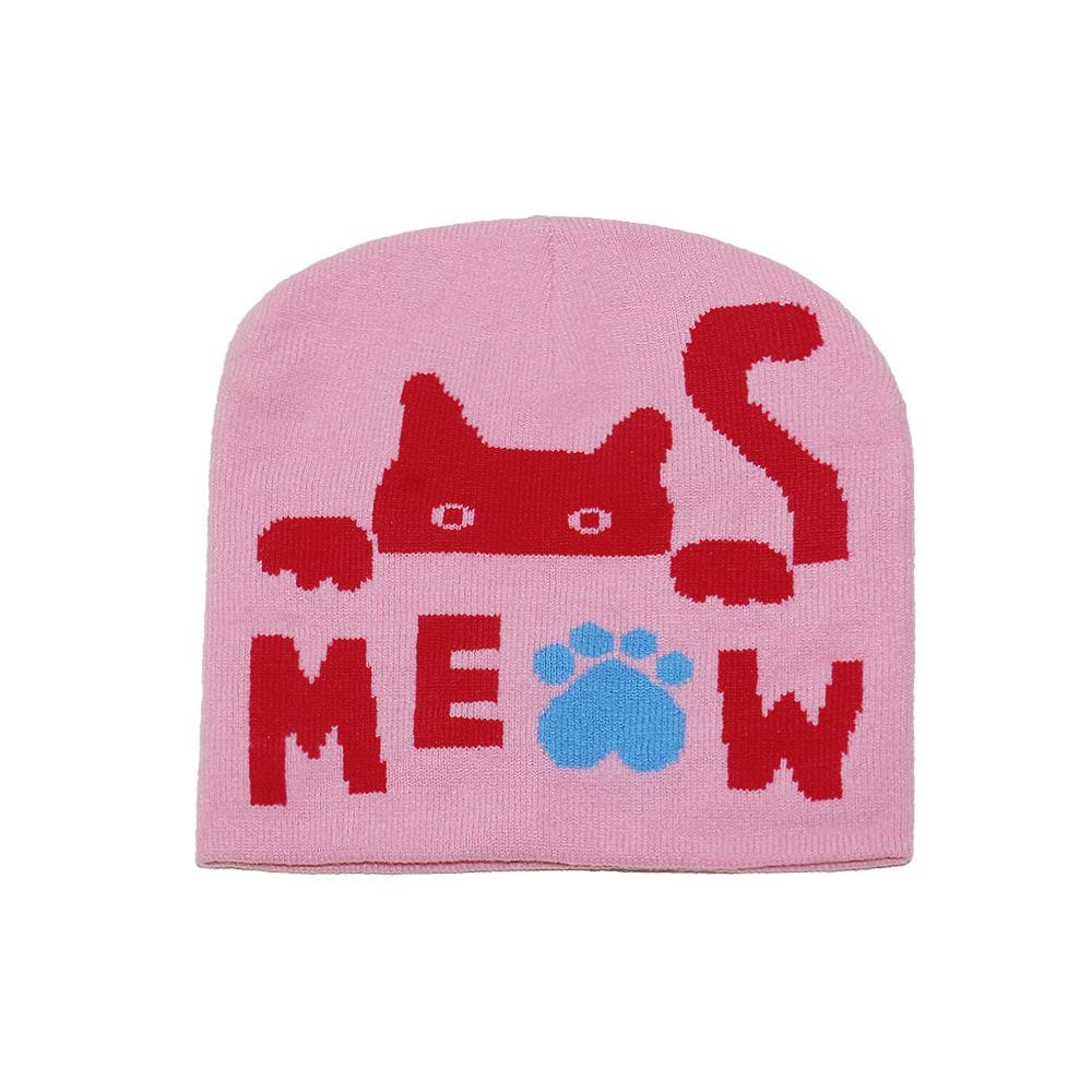 Autumn and winter pullover hat letter cat jacquard knitted hat student cute cold hat winter hat woman