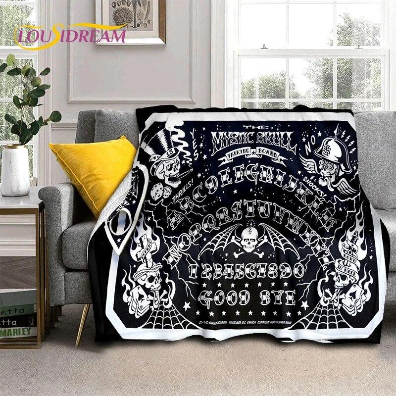 Gothic Ouija Tarot Čarodějnictví Horor Lebka Deka, Flanelová deka pro Halloween Ložnice Pohovka Pohovka Piknik Turistický obal Dárek