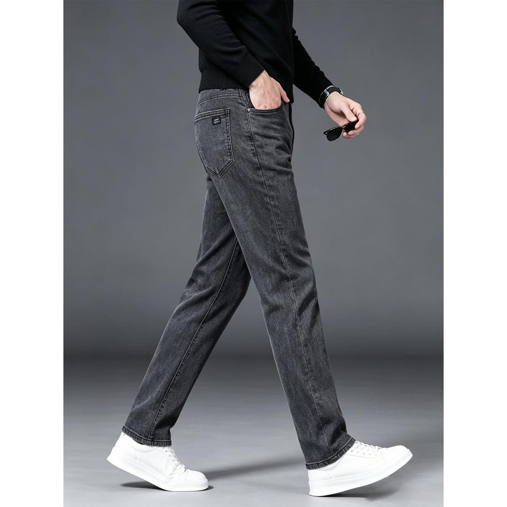 Smoke gray jeans men's trendy brand loose straight summer thin men's pants middle-aged and young casual long jeans