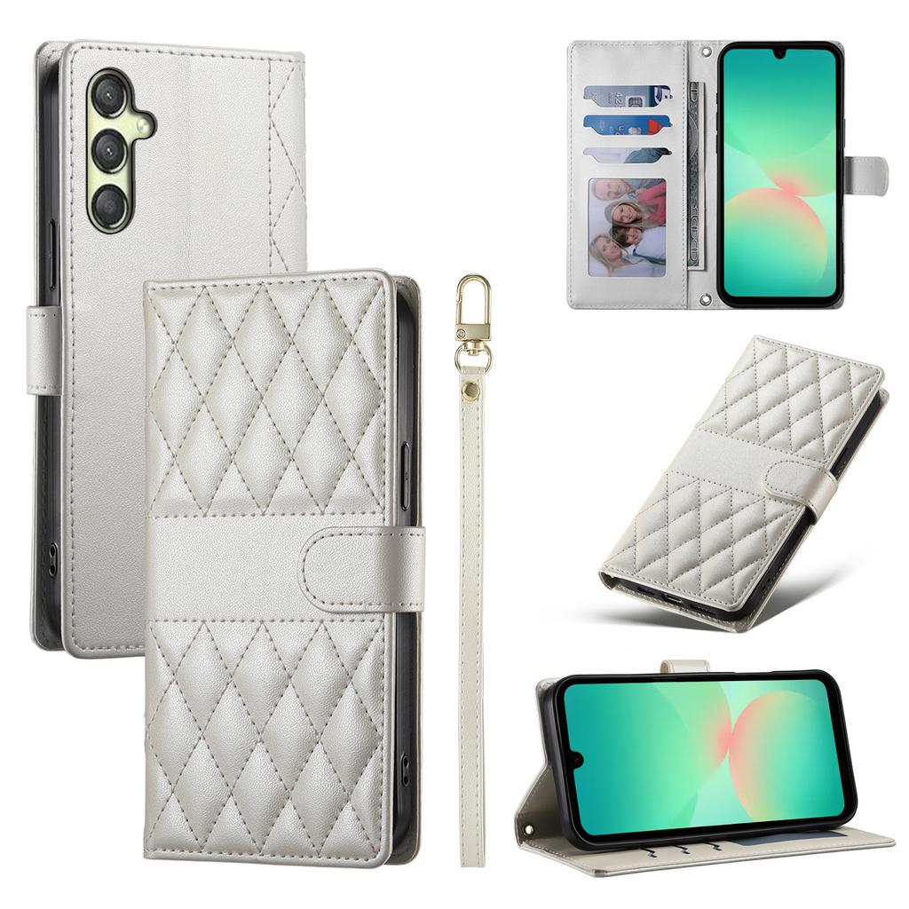 Etui dla Samsunga Galaxy A17 5G, Pikowanie w romby, Portfel z podstawką, Skórzane etui na telefon z długim/krótkim paskiem