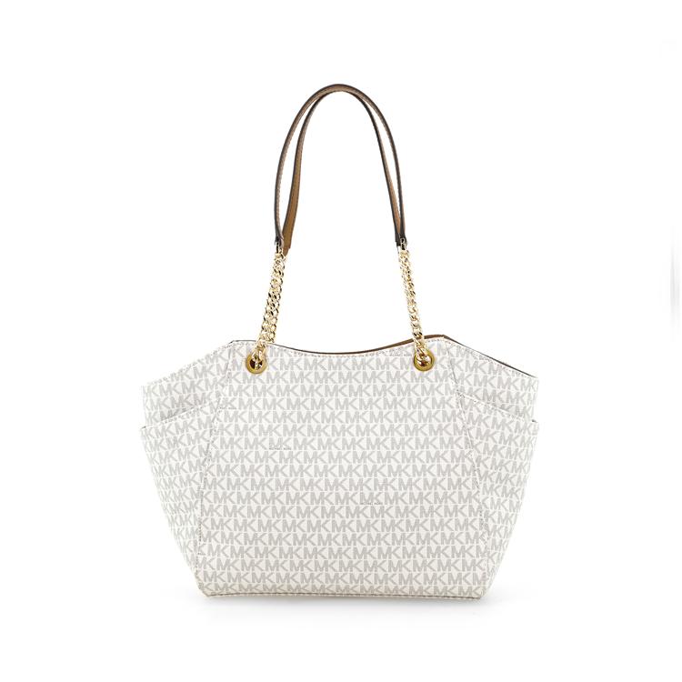 Michael Kors MK Jet Set Chain Monogram Large Logo PVC Tote Bag Women Tote Vanilla-White 35F8GTVE7B-VANILLA
