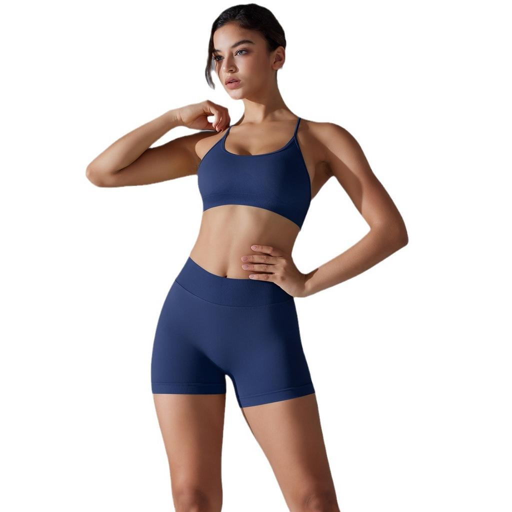 Seamless Cross Yoga Suit Breathable Quick Drying Tight Fitting Sports Suit Running Fitness Suit Two-Piece Set For Women