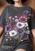 Purple Floral Bouquet Pink Anemones Botanical Nature Comfort Colors® Tshirt, Silver Butterfly Necklace Jewelry Pendant Garden Flowers Tee
