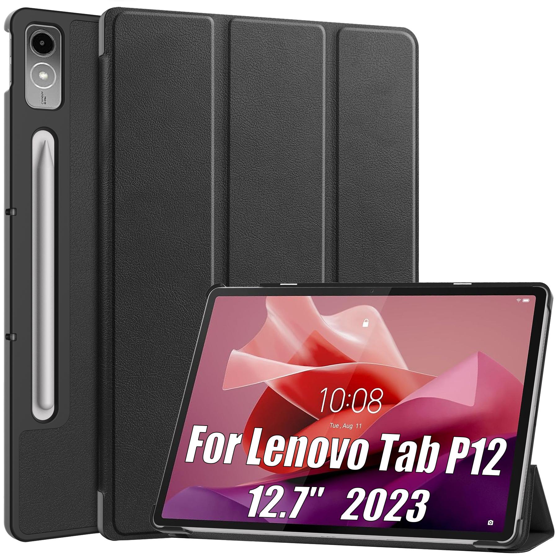 

Умный чехол для Lenovo Tab P12 12,7 2023 легкий тройной чехол с подставкой автоматический выход из спящего режима из искусственной кожи для планшета Lenovo Tab P12 Lenovo P12 (12.7) чёрный