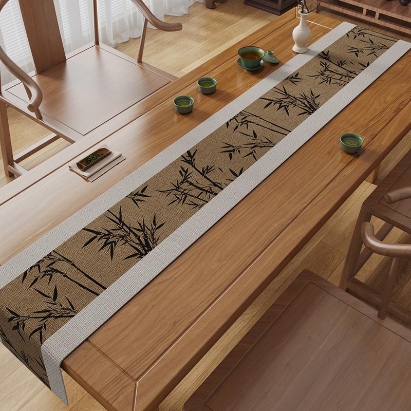 Chinese Calligraphy Table Flag Zen Tea Party Chinese Style Light Luxury High-end Tea Table Mat Long Tea Tablecloth