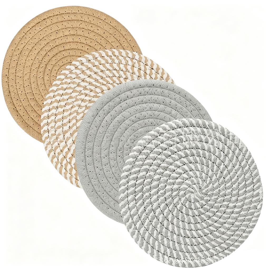 Rundes geflochtenes Set aus 4 Stück 11 cm Durchmesser Tisch für Tassen Becher Gläser Schalen Heimküchen Dekoration