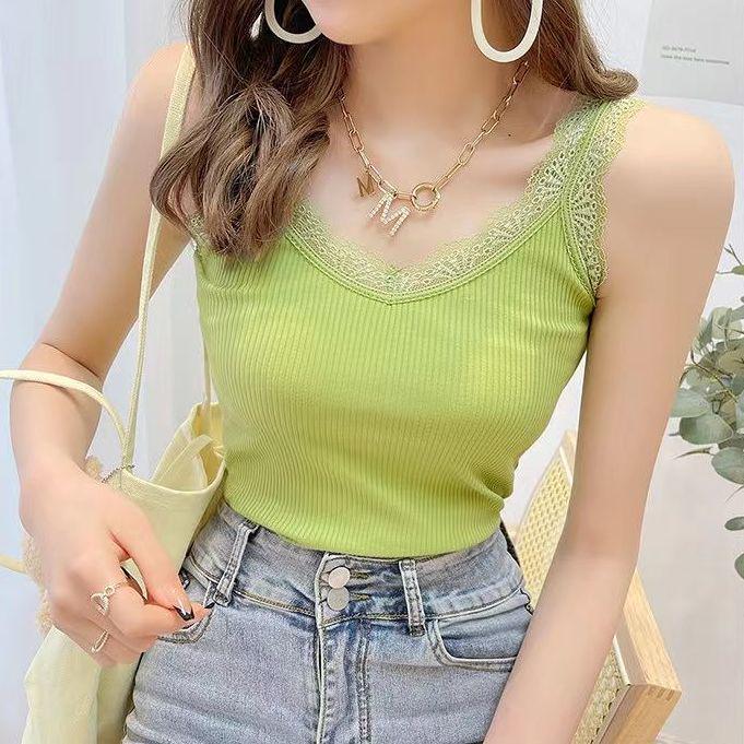 Women's Slim-Fit Lace Splicing Backless V-Neck Camisole