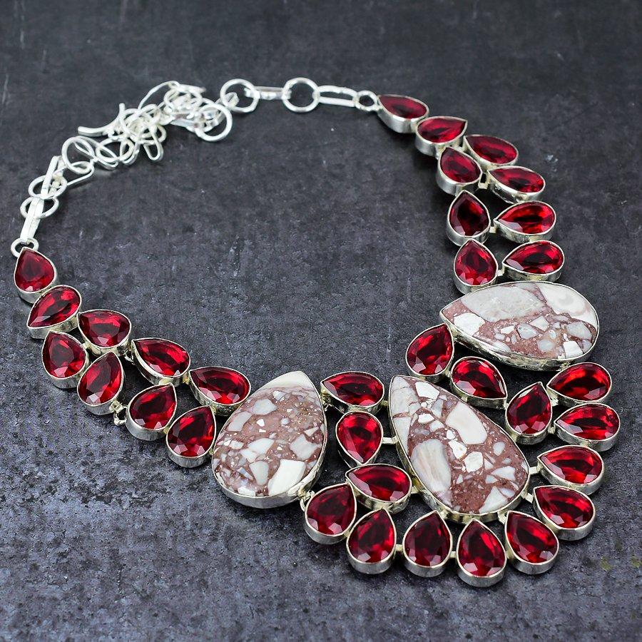 Natural Wild Horse,Garnet Handmade 925 Sterling Silver Jewelry Necklace 18" W4q33