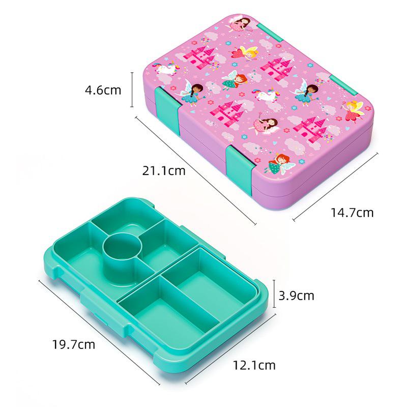 Kids' Double Buckle Cartoon Bento Lunch Box - Microwaveable, Portable, Large Capacity