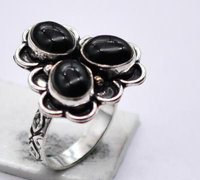Black Onyx Natural Gemstone Antique Silver Ring US Size-7.25 R 5113