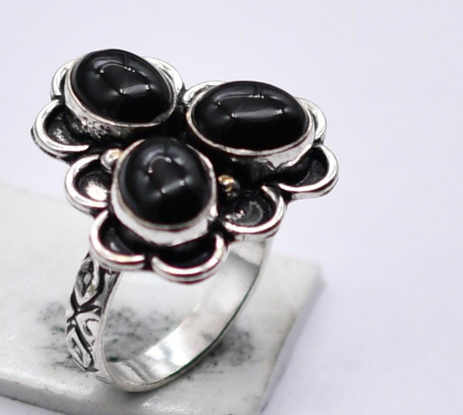 Black Onyx Natural Gemstone Antique Silver Ring US Size-7.25 R 5113