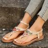 Summer new flat-bottomed pinch rhinestone sandals women