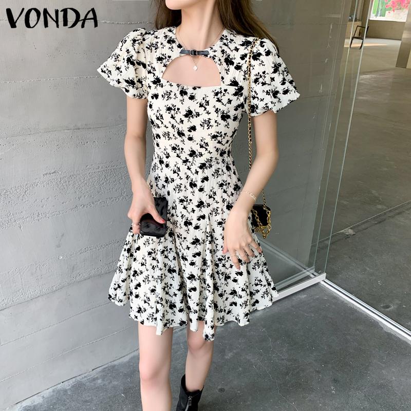 

VONDA Летнее женское короткое платье с пышными рукавами и цветочным принтом