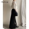 Korean Fashion Autumn Winter Women Stylish Maxi Long Skirt High Waist Black Knitting Zipper Skirt Split Knitted Feminine Classical Skirts Womens
