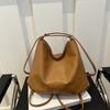 Large Capacity Vintage Style Faux Leather Bucket Bag Simple Solid Color Commuter Shoulder Crossbody Bag