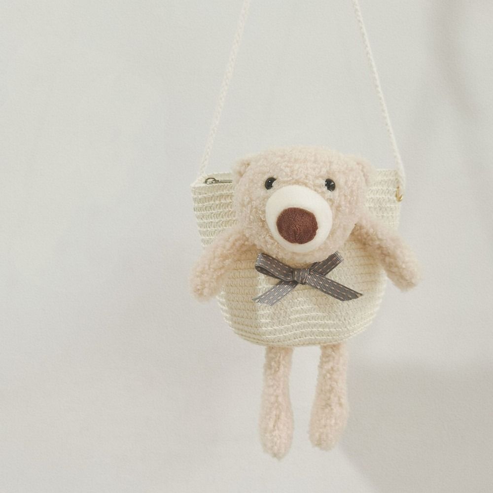 Cute Bear Girl's Shoulder Bags Colorful Straw Children's Messenger Bag Princess Mini Bow Handbag Crossbody Child Girl Coin Purse