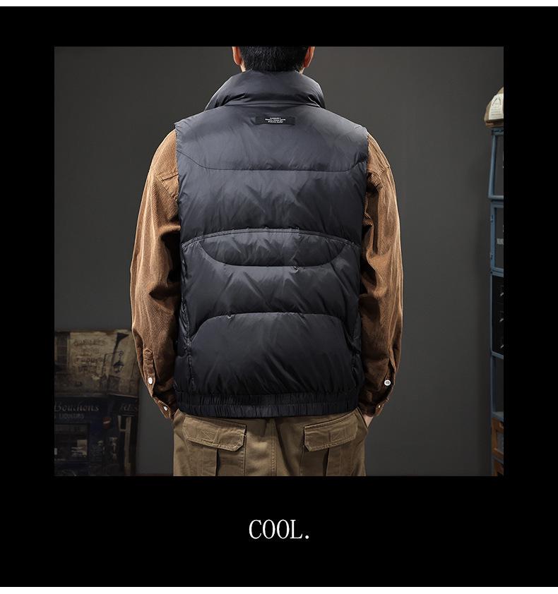 2025 Men's Winter Lightweight Duck Down Vest - Stand Collar, White, Trendy Sleeveless Outerwear.