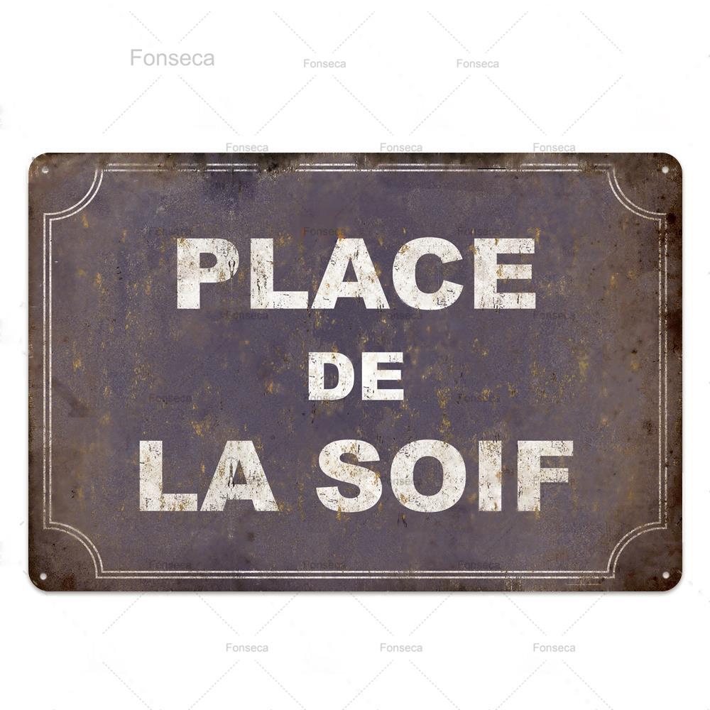 Place Des Aperos Plaque Metal Vintage French Retro Metal Tin Sign Bar Pub Club Wall Decor Iron Painting Decorative Plate
