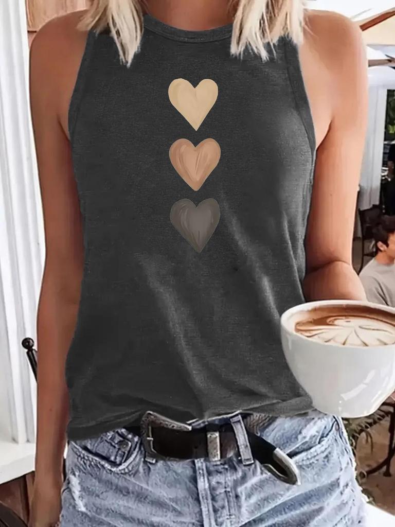 Damen Vielseitiges Weiches Tanktop mit Drei-Herzen-Print