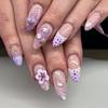 24pcs 3D Leopard & Floral Almond Nails - Colorful Hand-Painted Tips