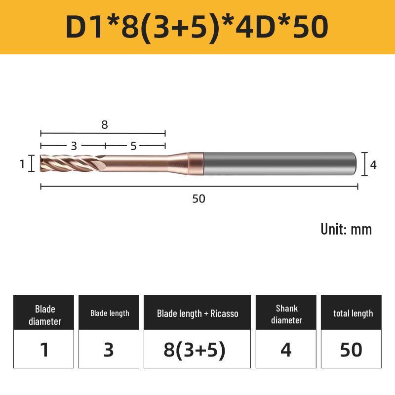 55° 4-Flute Carbide Coated Steel Flat-Bottom Deep-Groove CNC Milling Cutter with Blade Length and Clearance Combo