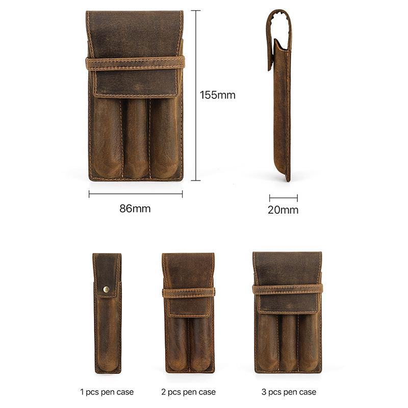 1 Retro Crazy Horse Leather Pencil Case, 2 Pcs, 3 Pcs, Handmade, Personalized and Creative Student Pen Case.