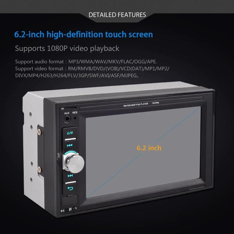 6,2" Universeller 2-DIN Auto-MP5-Player Audio-Touchscreen-Radio Autoradio unterstützt Rückspiegel-Link BT FM-Fernbedienung und Lenkradsteuerung