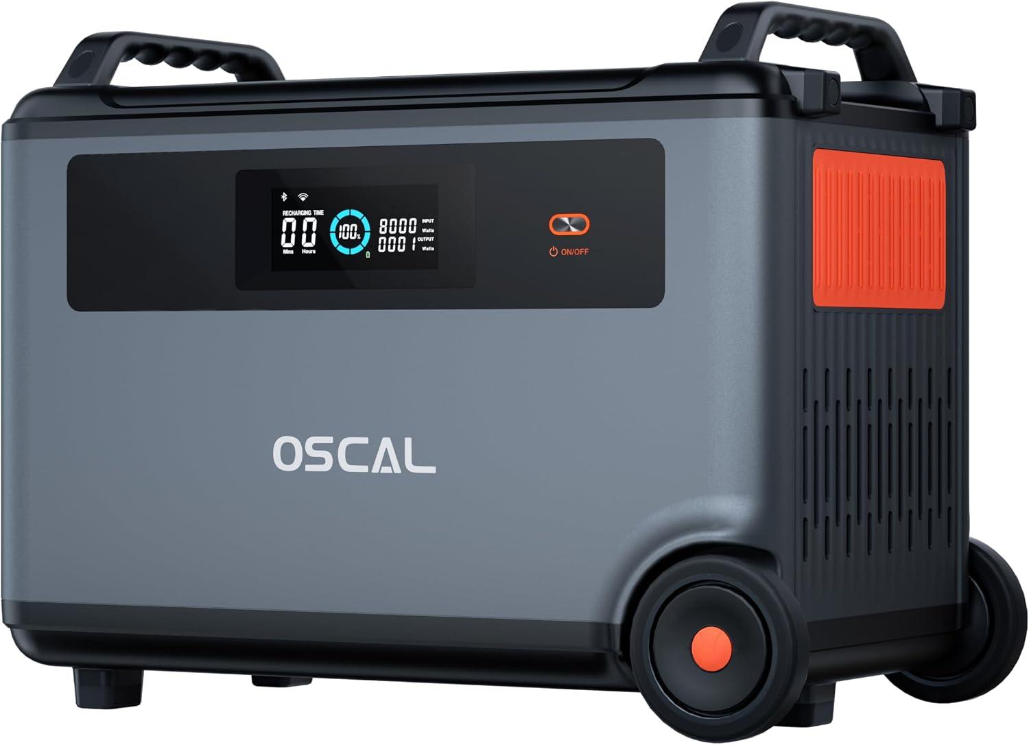 Oscal BP3600 Power Station, Uitbreidingsbatterijpakket, 3600Wh(Piek 6000W) LiFePO4 Zonnegenerator met 4x AC-uitgangen, 1,2H Volledig Opgeladen zwart
