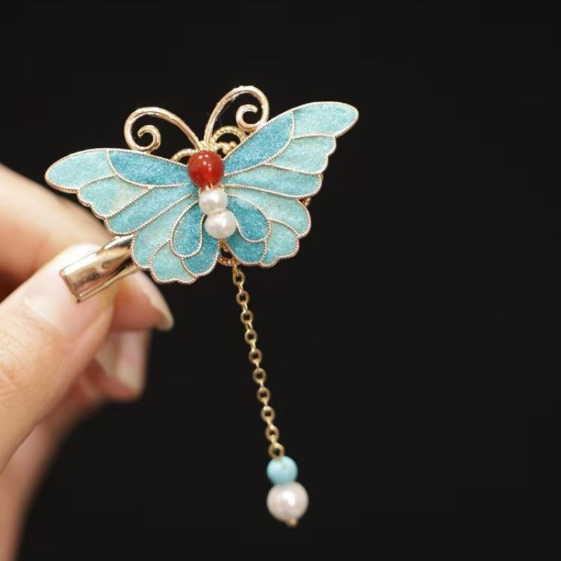 

Новая ретро и динамичная заколка для волос с короткой кисточкой и синими бусинами, головной убор, классический придворный шарм