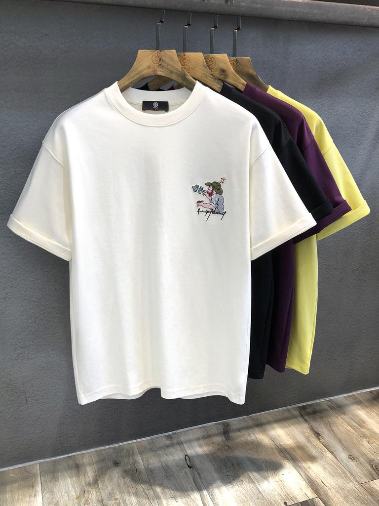 Summer Night Starry Sky Print Graphic Print T-shirt Retro Texture High-end Fashion Brand Men's New Summer Couple Wear