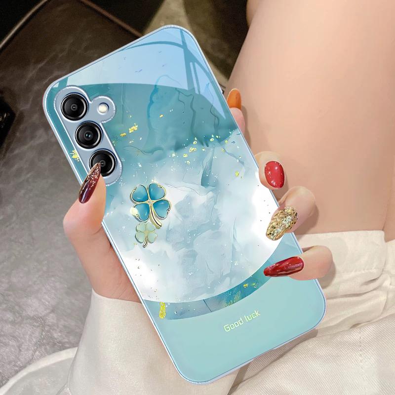 Trèfle à Quatre Feuilles Dégradé Pour Samsung Galaxy A14 4G 20 30 52 20S 21S 22 A32 33 34 42 50 51 53 54 70 71 72 73 5G Coque de Téléphone en Verre