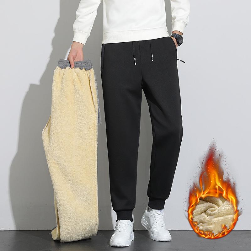 Men's Winter Warm Pants Comfortable Warm Lace-Up Pants Straight Leg Shrink Pants