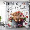 Farmhouse Highland Cow Shower Curtain 60Wx72L Inch Cute Calf Funny Bull Country Cattle Rustic Hello Sweet Cheeks Wooden Farm Red