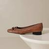 Französische Schleife Einzelne Schuhe Herbst Flacher Mund Quadratischer Kopf Neue Damenschuhe Retro Niedriger Absatz Lederschuhe