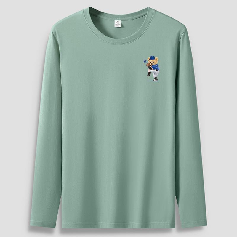 Wzory Niedźwiedzia Baseballowego Męski T-shirt z Długim Rękawem Plus Size Czysta Bawełna Męska Koszulka Casualowa Pulower S-5XL