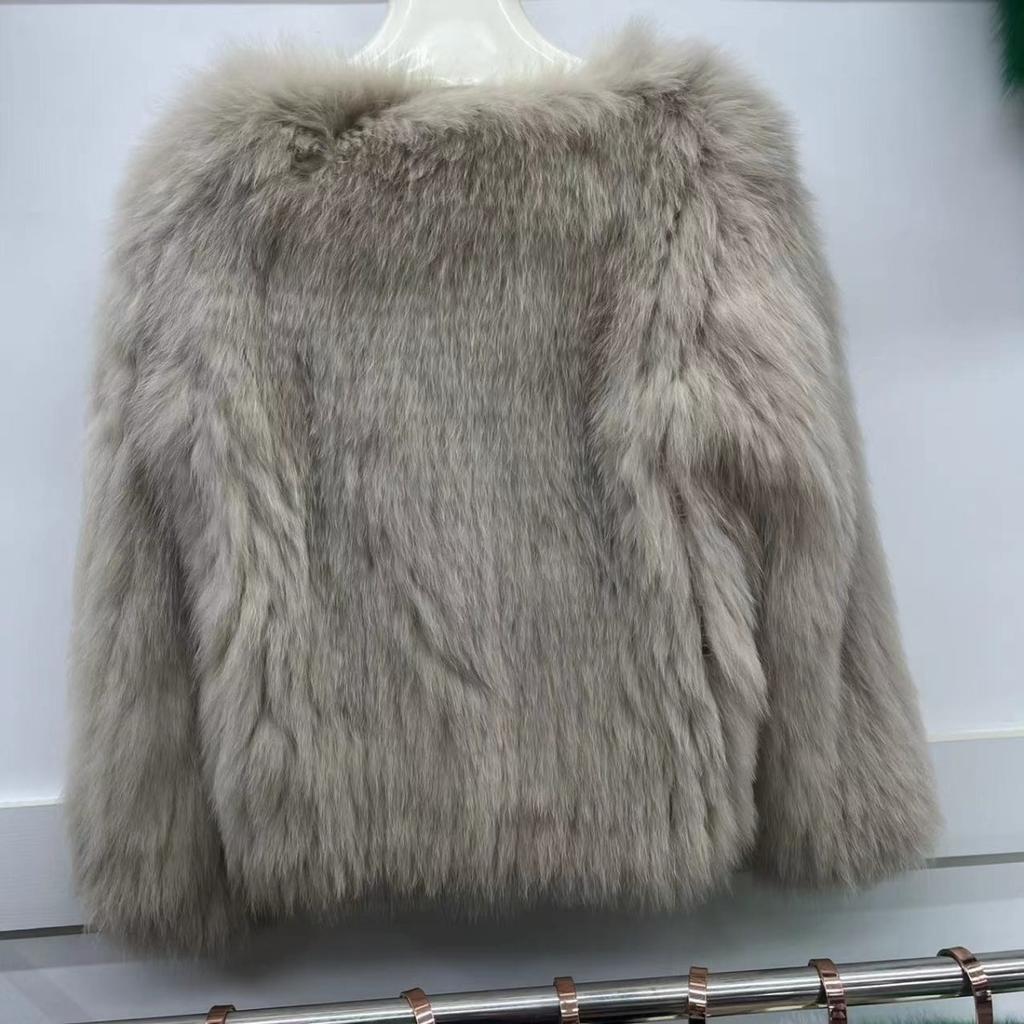 Real Fox Fur Woven Fashion Coat for Women Short Style Long Front and Short Back V-neck Fur Double-sided Young Top