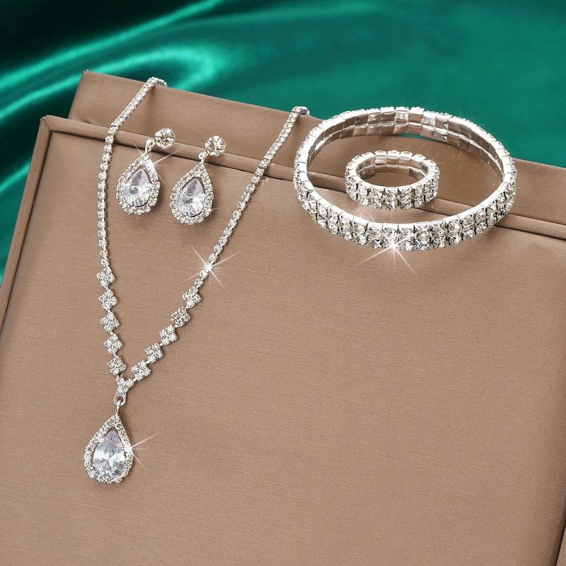 BLINGBAY Smykkesett for kvinner Søtt Romantisk Retro Mote Bryllupstilbehør Rhinestone Øredobber Halskjede Armbånd Sett Jenter Moderne Smykker Gave