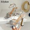 Fashion Eilyken Spring Platform Pointed Toe Women Pumps Design Transparent Crystal Butterfly-Knot Sexy High Heel Female Sandals Shoes