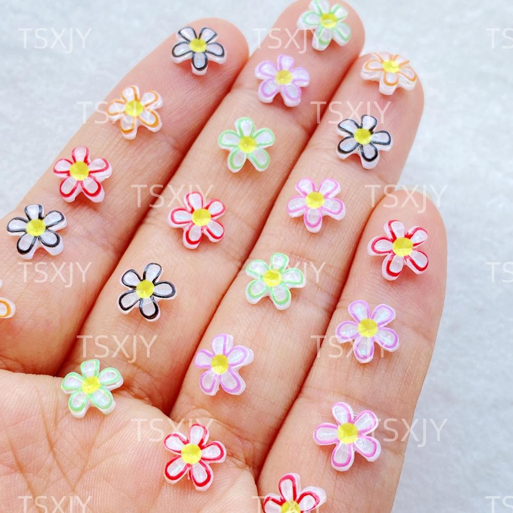 

50Pcs Cute Mini Colorful flowers Nail Art Resin Designer Charms DIY Craft For Nail 3D Decorations Jewelry