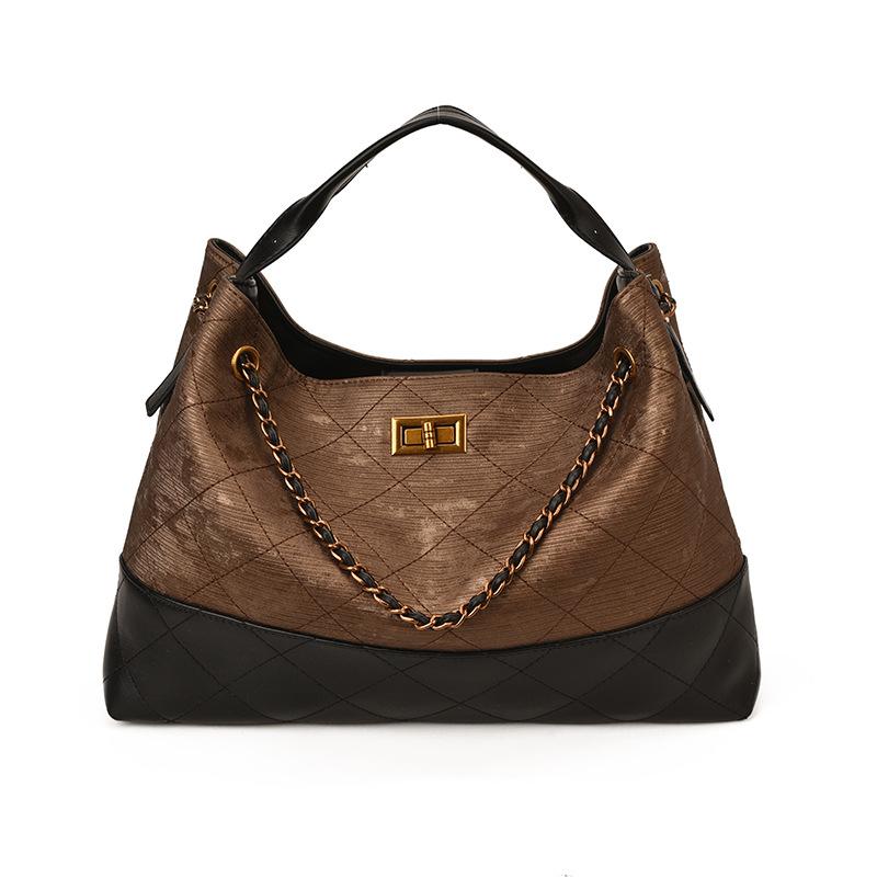 2025 New Diamond Checkered Chain Tote Bag Women's Fashion Versatile Light Luxury Crossbody Bag Large Capacity Commuter Shoulder Bag