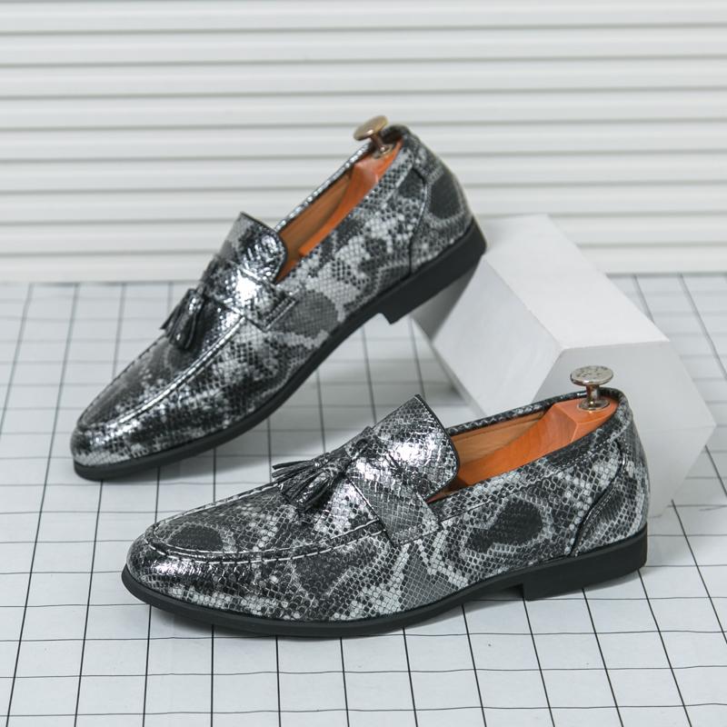 Fashion BRAND LEATHER SHOES BROWN BLACK SLIP ON SNAKE PRINT MEN'S CASUAL SHOES WEDDING OFFICE BANQUET CASUAL LOAFERS MEN