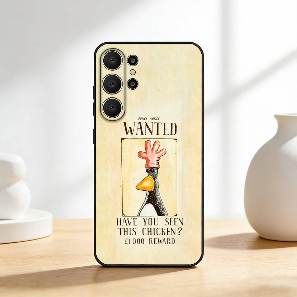 Cute Retro Villain Penguin Phone Case For Samsung S26,S25,24,23,22,30,21,10,9,Ultra,Plus,Lite,FE Soft Black Case