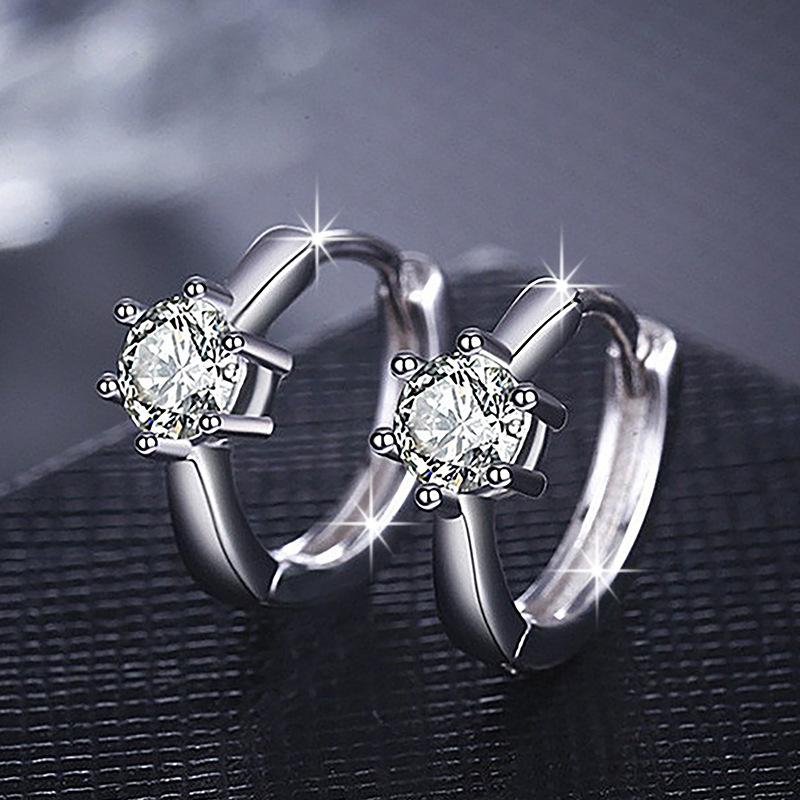 925 Sterling Silver Zircon Buckle Earrings For Women Fashion Exquisite Student Girlfriend Jewelry Accessories Party Gift