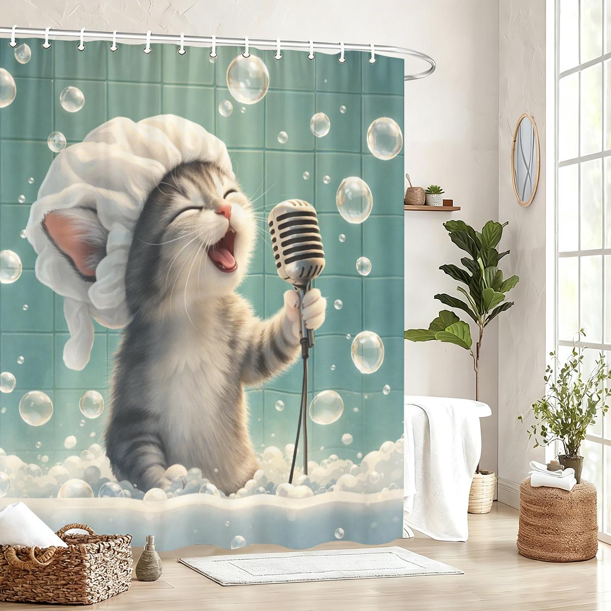 

Cute Cartoon Pet Pattern Polyester Shower Curtain - Fun Bathing Themed Bathroom Decor, Lovely Bathtub Partition Curtain For Home W60H190(CM)-1 Pcs