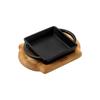 Lava Cast Iron Square Skillet. Dual Handle, With Wooden Platter  12X12cm.