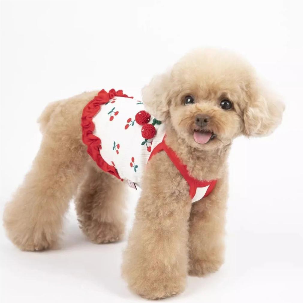 Dog Vest Cute Cherry Clothing for Small Dog Vest Summer Cooling Cat Vest Falbala Pet Clothes for Dog Breathable Soft Cat Clothes